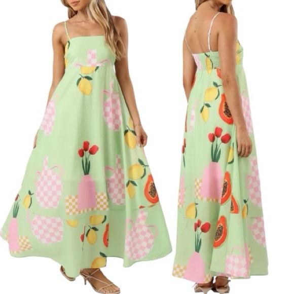 Petal & Pup Dresses & Skirts - NWT Petal and Pup Women's Brea Green Fruit and Floral Print Maxi Dress Size XL
